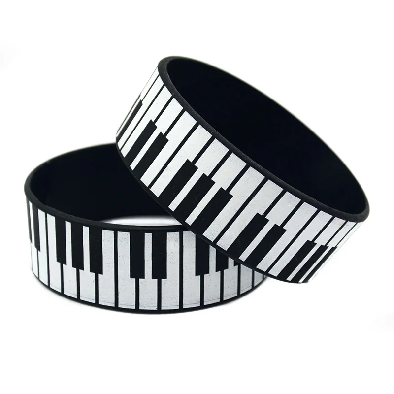 1 PC Piano Keys Silicone Bracelet 1 Inch Wide Printed Logo