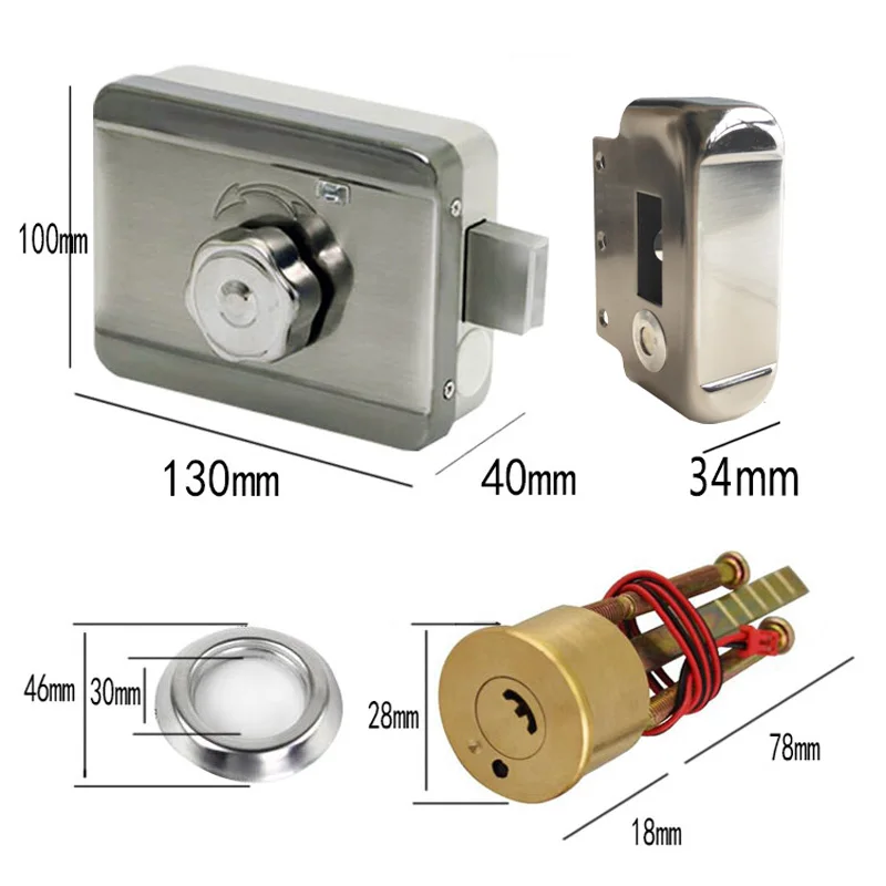 electric gate Lock 12V with Cylinder Locks for Gates with Solid Brass Hock Roll Iron Wooden Door Lock