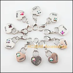 10Pcs Retro Heart Lock Multicolored Mixed Beads With Lobster Claw Clasps Charms