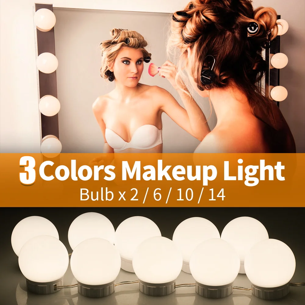 Make Up Mirror Light LED Dressing Table 5V LED Vanity Lamp Cosmetic Mirror Light Bulbs Wall Lamp 3 Colors Dimming For Bathroom