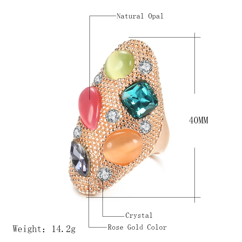 Kinel Fashion Colorful Opal Stone Big Ring For Women 585 Rose Gold Vintage Wedding Jewelry Party Crystal Gift Ring Drop Shipping