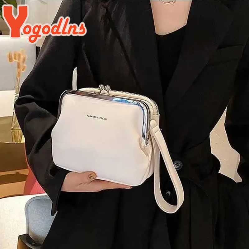 Yogodlns prosta, solidna kolorowa torba na ramię damska torba Crossbody ze skóry PU modna nowy klip torba listonoszka torebka damska nowa torebka