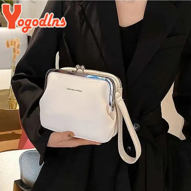 Yogodlns prosta, solidna kolorowa torba na ramię damska torba Crossbody ze skóry PU modna nowy klip torba listonoszka torebka damska nowa torebka