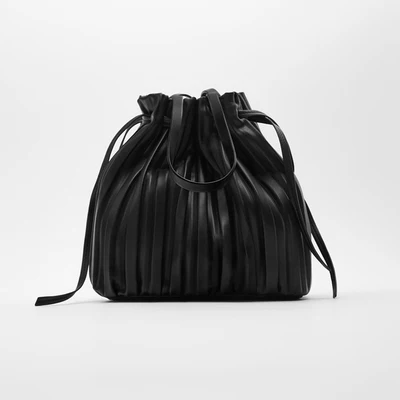 IN STOCK Miyake pleated PU Ruched  drawstring bag shoulder messenger bag soft surface bucket bag Mini crossbod HOT SELLING