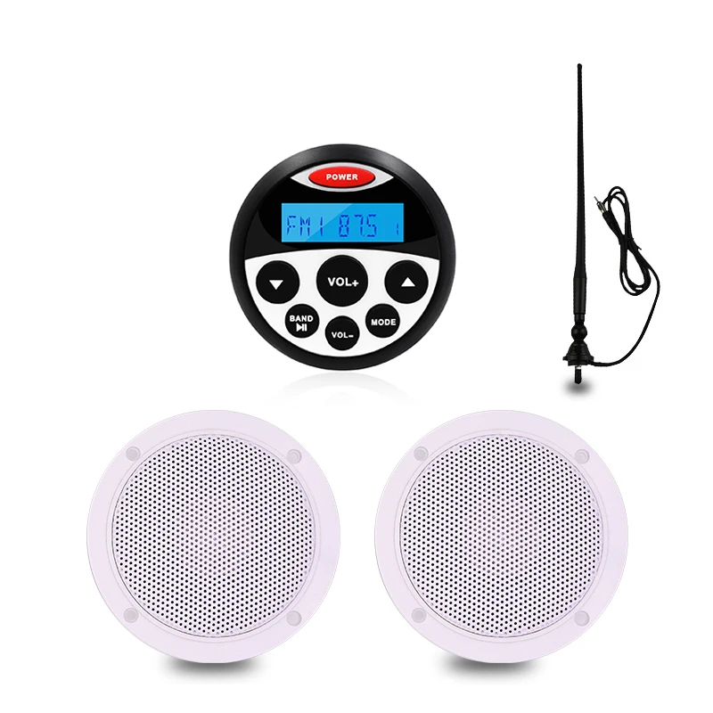 

Marine Stereo Radio Audio Bluetooth MP3 Player+4inch Waterproof Marine Speaker+FM Antenna For UTV ATV Yacht Motorcycle Golf Cart