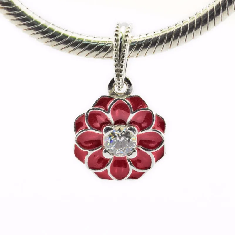 

Красный Эмаль и прозрачный CZ Восточный цветок платформа 925 Оригинал сертификат женщины DIY ювелирные изделия 925 пробы серебряные подвески
