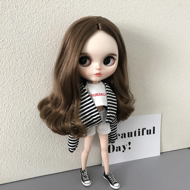 1pcs Blythe Clothes T-shirt+Striped Jacket Coat and Shorts for Doll Accessories (Blythe,ob,Pullip,Baribes,1/6 Dolls)