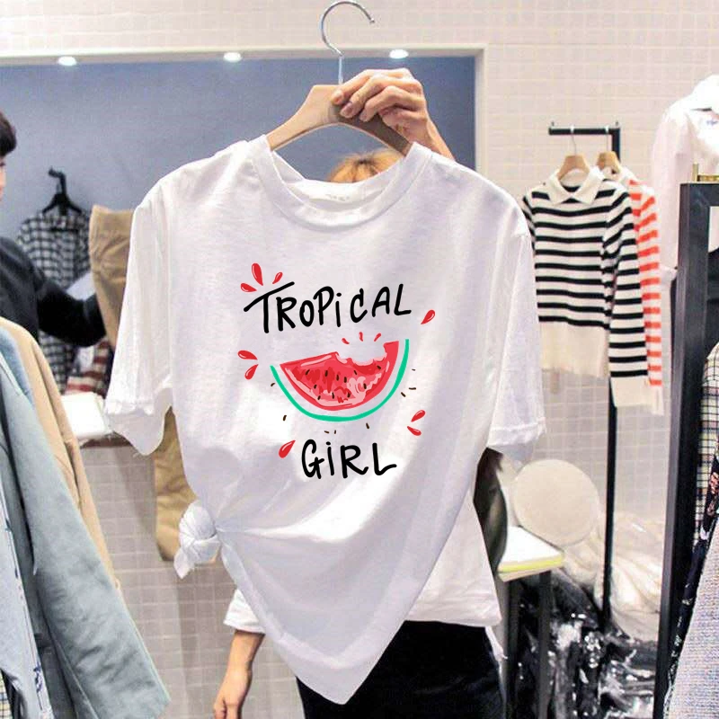 

TROPICAL GIRL Watermelon Graphics Print Women t shirt Summer Casual Short Sleeve O-Neck Basic 5 colors Tops TeesTops Tees