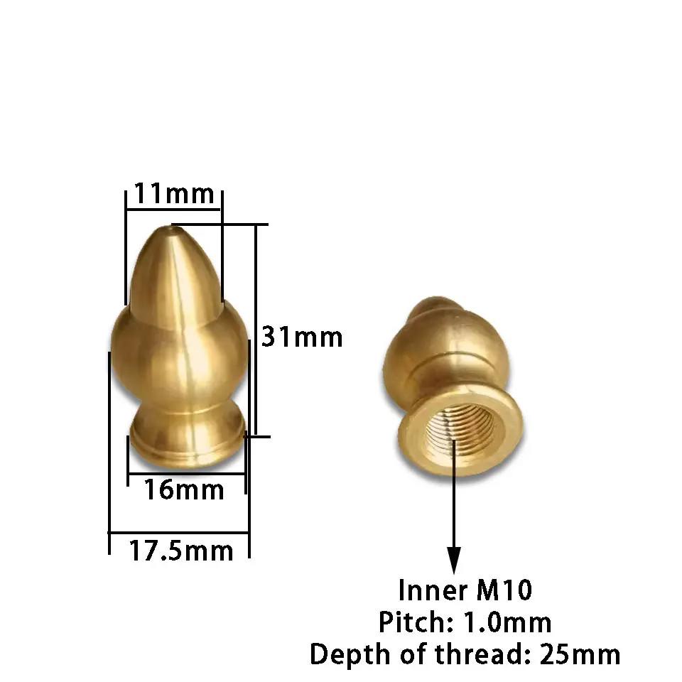 Lámpara de techo con cabeza de bala de latón puro, tuerca decorativa, dientes interiores M10, diámetro 17,5x31mm