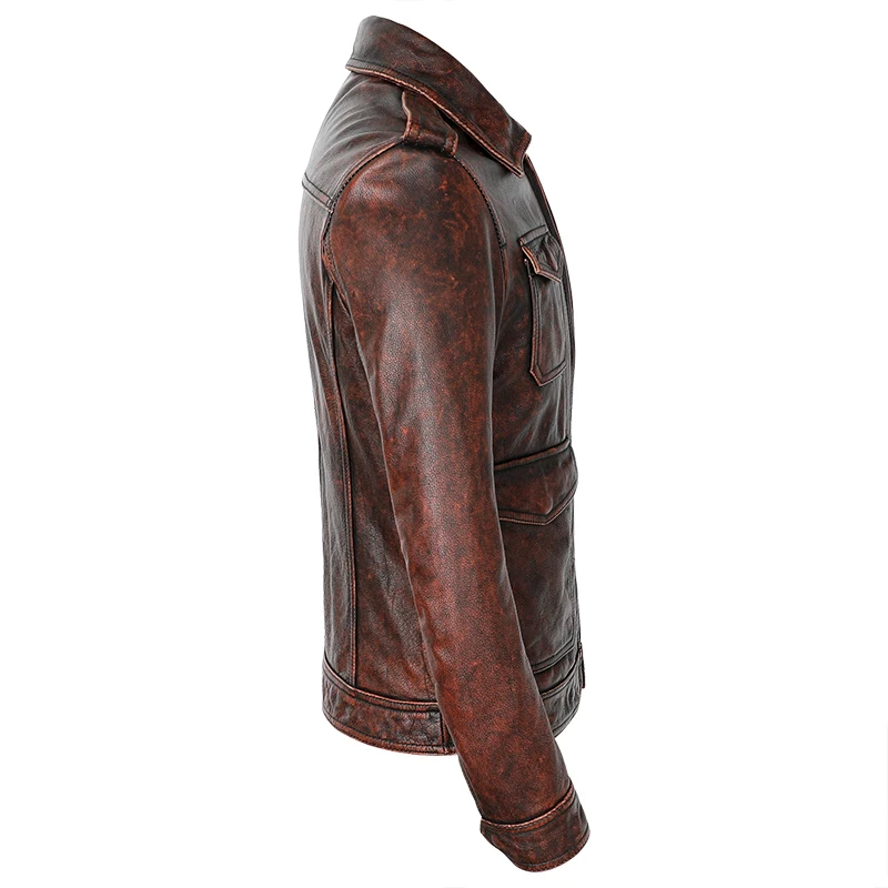 Genuino M65 Pesante Moto Biker In Pelle Giubbotti Vintage Brown Pelle Bovina Cappotto di Pelle Per Uomo Autunno Inverno