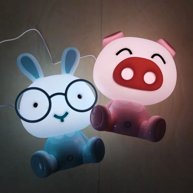 Rabbit Led Night Lights Pig Bear Night Lamps Mini Cartoon Animal Table Lamp Baby Kids Gifts Bedroom Bedside Luminaire Home Decor