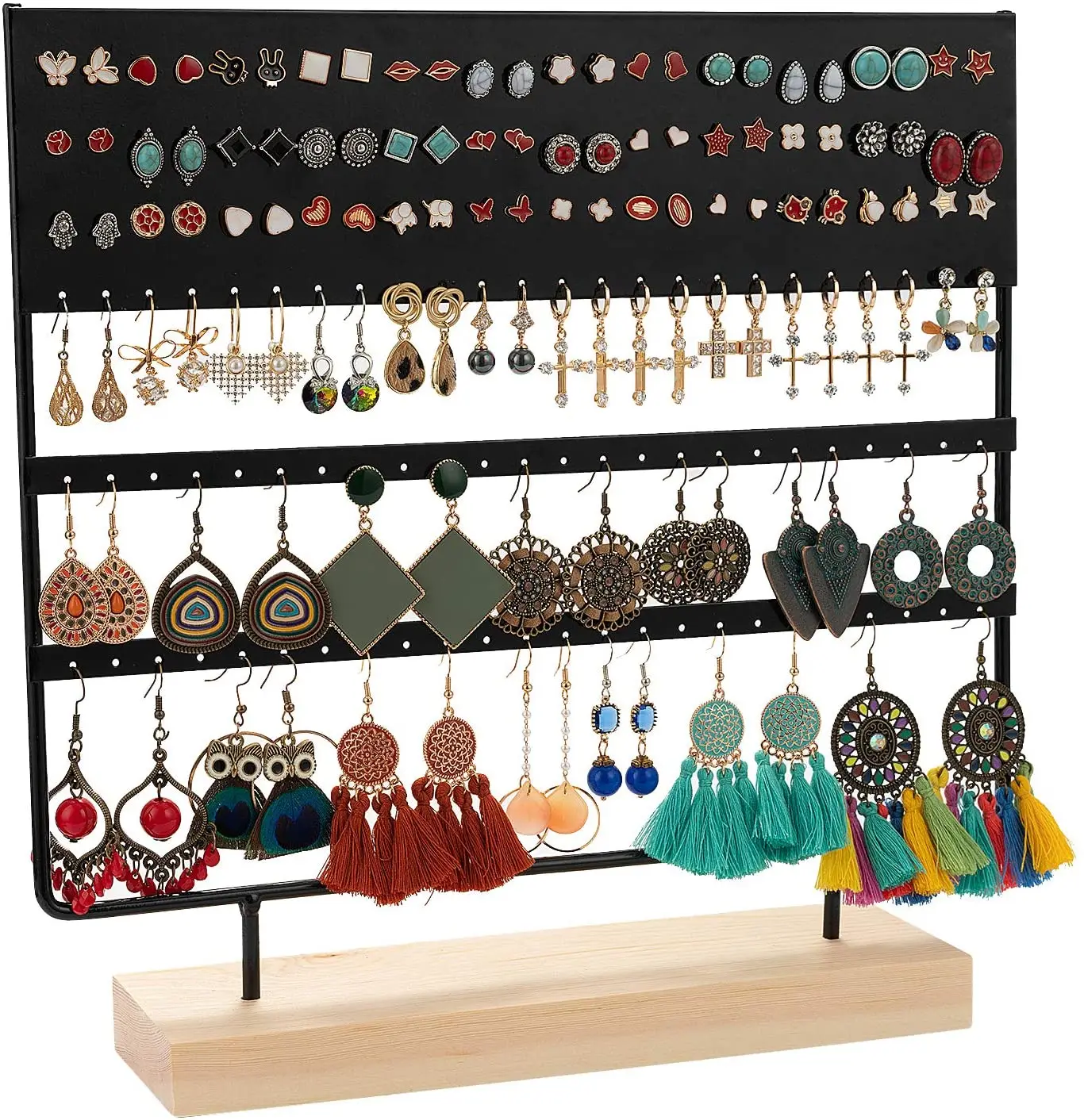 Earring Stand Holder Jewelry Display Organizer Rack Ear Stud Holder with Wooden Base for Women Girls Gift Props Home 144 Holes