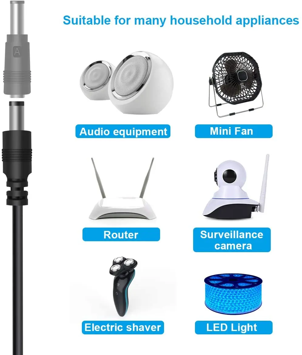 Universal USB to 5V DC Power Cable 5.5x2.1mm Switch Charging Cord Jack with 8 Plug Connectors Micro USB Adapter for Router TV