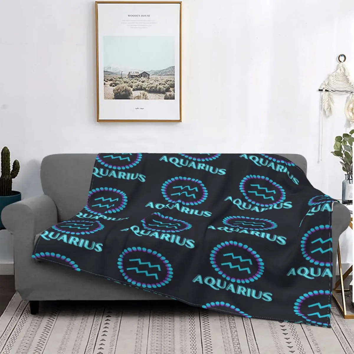 Aquarius-Manta con estampado del signo del zodiaco astrológico, colcha de lino a cuadros para cama, sofá, manta polar, colcha de