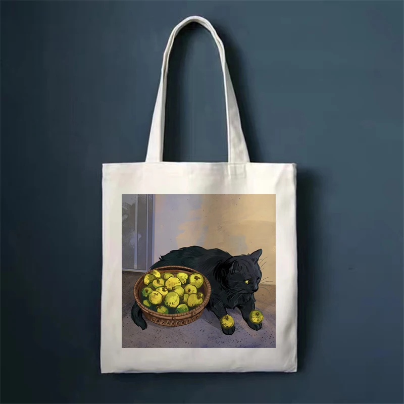 Cute Funny Cat Print Shopper Bags Handbags Shoulder Bags High Capacity Collapsible Woman Shopping Bags Canvas Bag Tote Bag