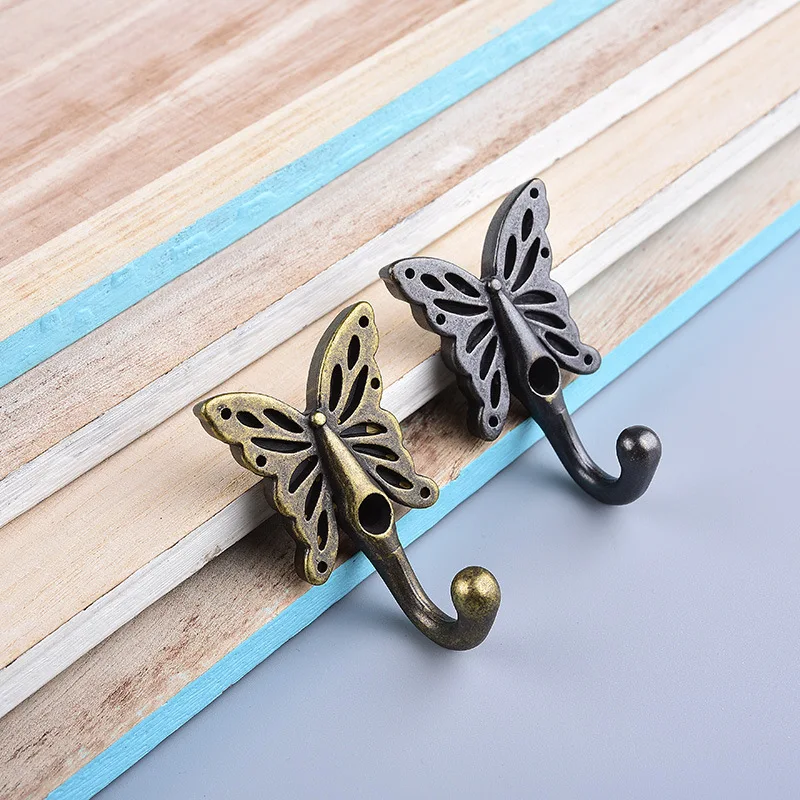 Butterfly Clothes Hooks Nordic Mural Alloy Hook Storage Holder Cabinet Wardrobe Powerful Retro Hooks On The Wall Hanging Decor