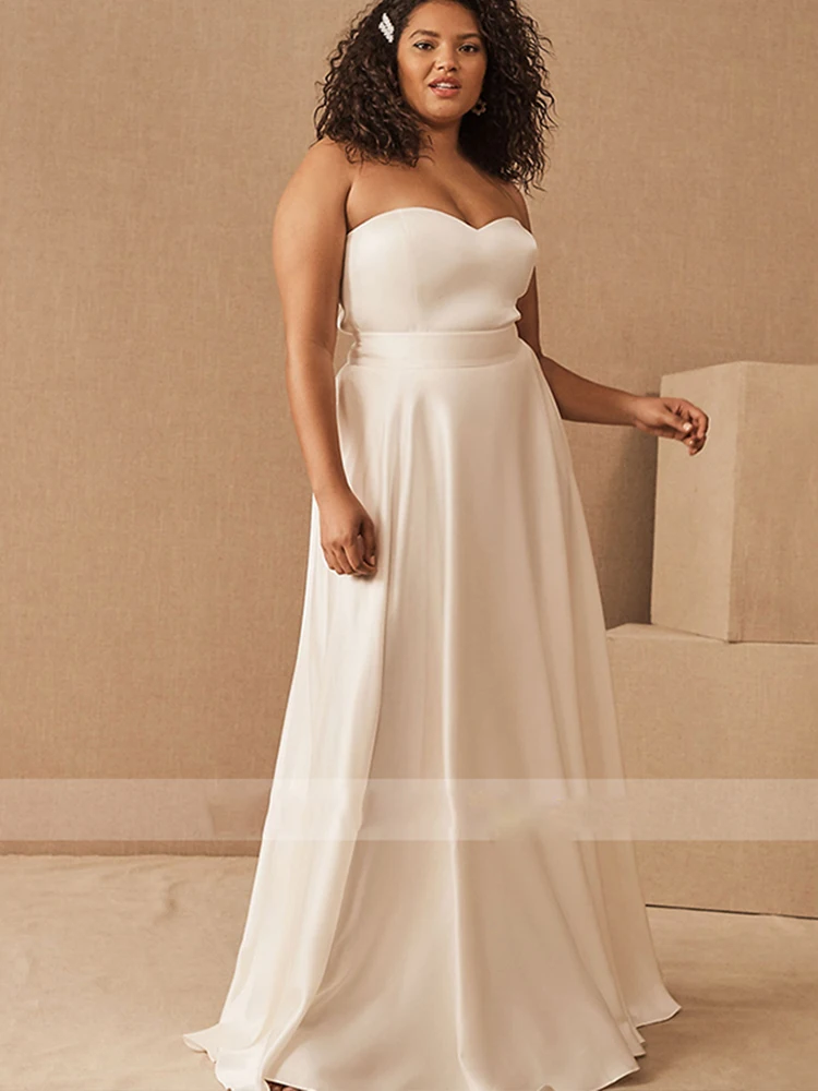 Vestido de noiva sem alças, elegante vestido de noiva branco plus size