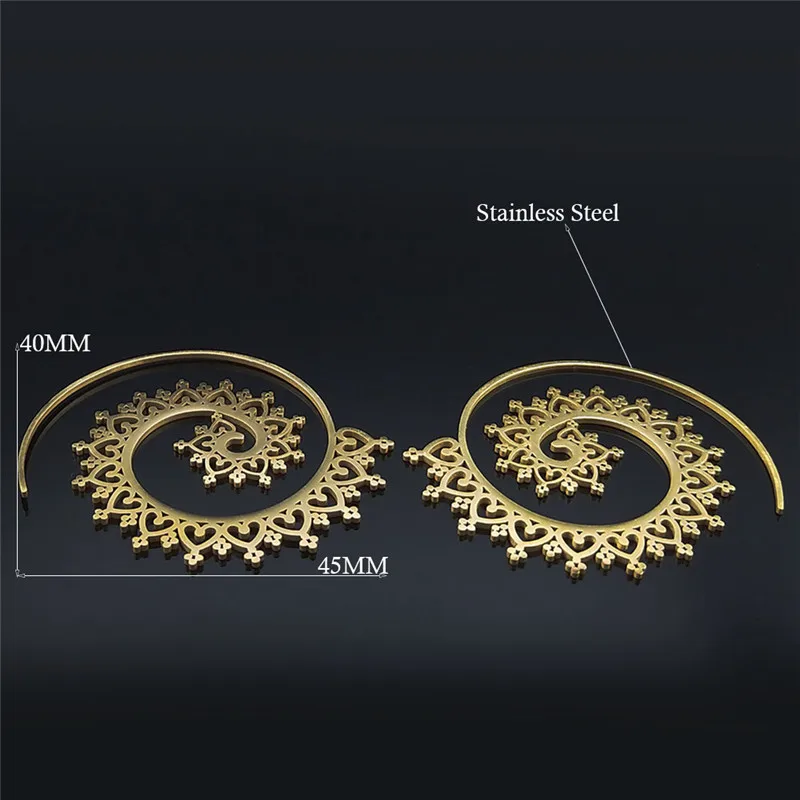 Trendy Aesthetic Indian Hoop Mandala Openwork Flower Earrings Women Stainless Steel Gold Color Tribal Ethnic Jewelry E8954S01