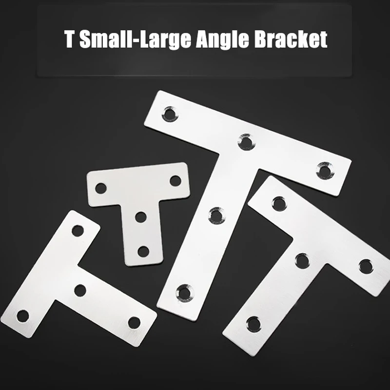 Stainless Steel T-type Corner Brackets Mending Repair Plate Angle Codes Furniture Angle Fastener Connecting Piece Hardware