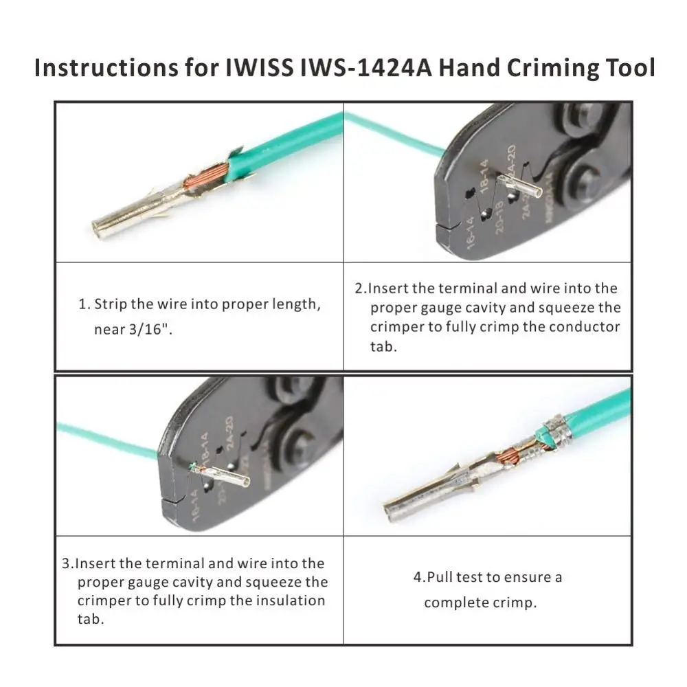 IWS-1424A Wire Clamp Open Barrel Terminal Crimper Plier Tool for Molex Style DELPHI AMP TYCO Terminals 24-14 AWG IWISS pliers