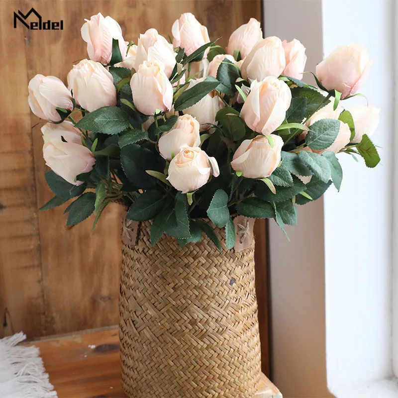 Meldel Bridal Wedding Bouquet Nhân Tạo Silk Rose Hoa Mẫu Đơn 7 Đầu Hoa Hồng Bó Hoa Phù Dâu Bên TỰ LÀM Prom Nguồn Cung Cấp Đám Cưới