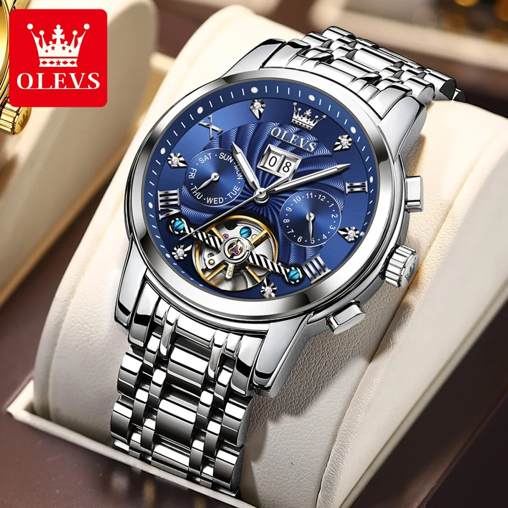 OLEVS Men\'s Swiss Watch Mechanical Automatic Hollow Watch Large Dial Waterproof Luminous 2021 New Men\'s Fashion Watch Luxury