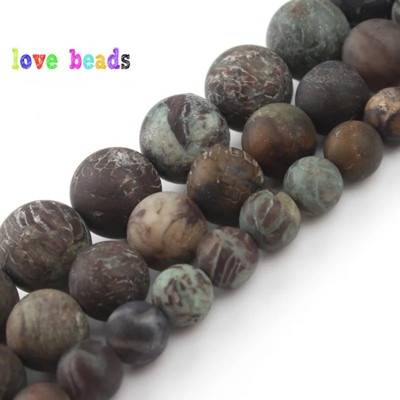 Natural Matte Stone Beads 6/8/10mm Dull Polish Snakeskin Japsers Brown Round Beads for Jewelry Making DIY Bracelet Necklace 15\'\'