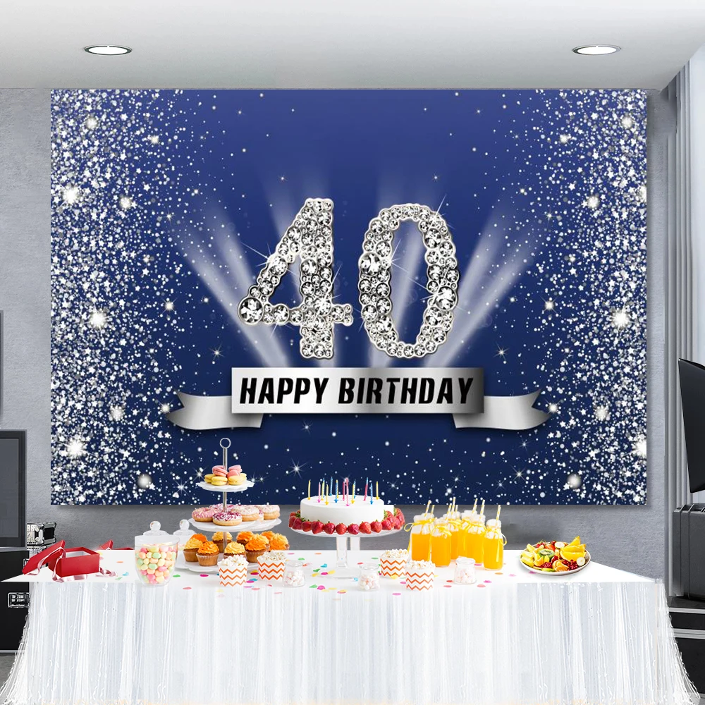 Laeacco 20 30 40 50th Sinh Nhật Bạc Thái Lấp Lánh Kim Cương Áo Chấm Bi Xanh Dương Hoàng Tử Ảnh Phông Nền Chụp Ảnh