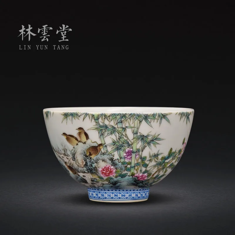 Yuntang hand-painted pastel bamboo creek finch songs master cup single cup jingdezhen ceramics by hand kung fu tea cups