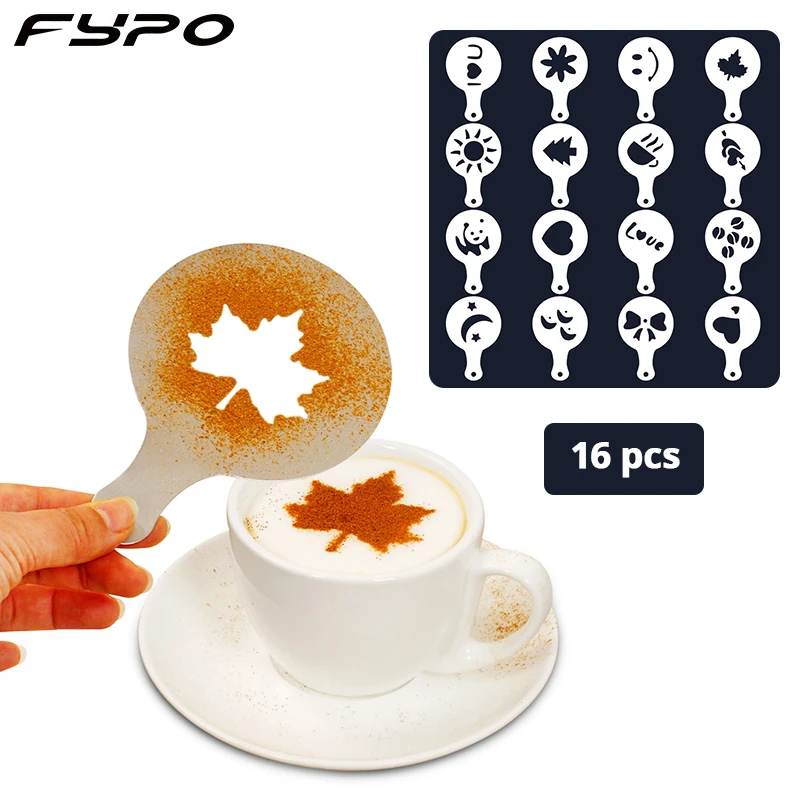 16pcs\\set Plastic Coffee Latte Cappuccino Barista Art Stencils Mold Homemade Coffee Art Stencils Cake Decoration Coffee Tool