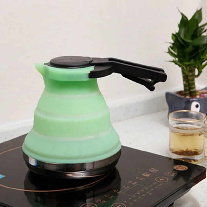 Outdoor Portable Silicone Kettle Foldable Collapsible Silicone Kettle 1.5L Steel Bottom
