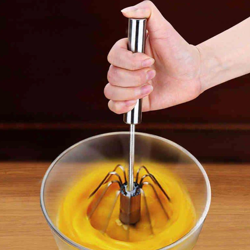 Semi Automatic Egg Beater 304 Stainless Hand Pressure Rotating Hand Mixer Self Turning Egg Stirrer Kitchen Accessories Egg Tools