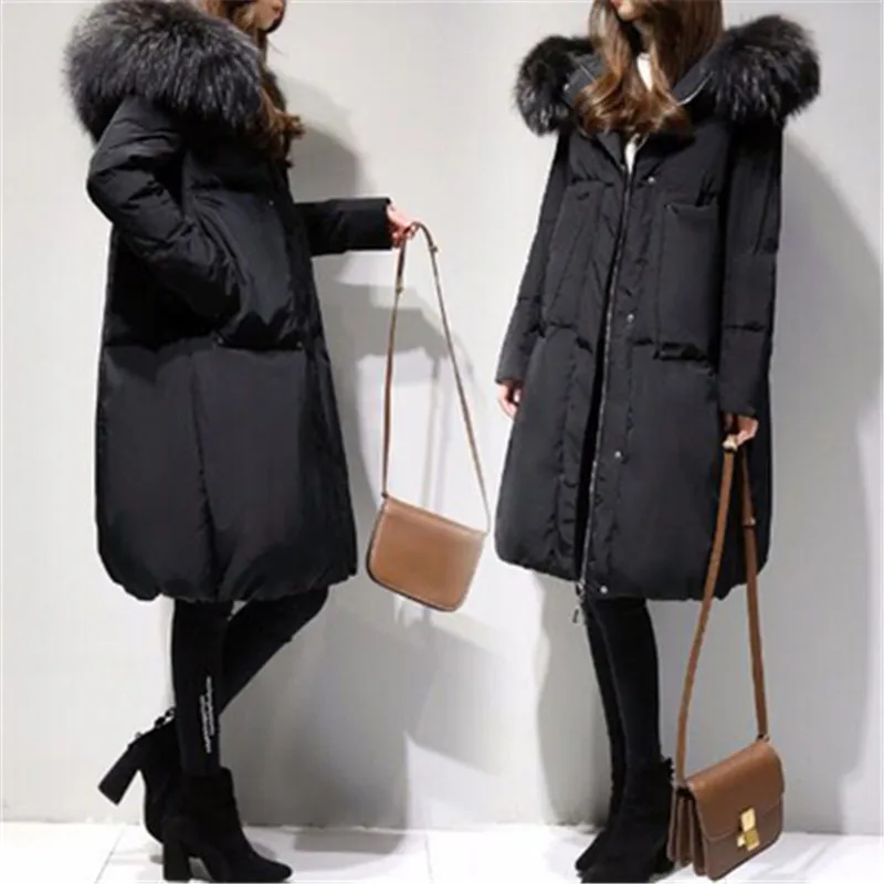 Women Long Large Fur Collar Hooded Warm Down Padded Jacket Winter New Women Snow Coat Outer Wear Oversized 6XL Padded JacketA698