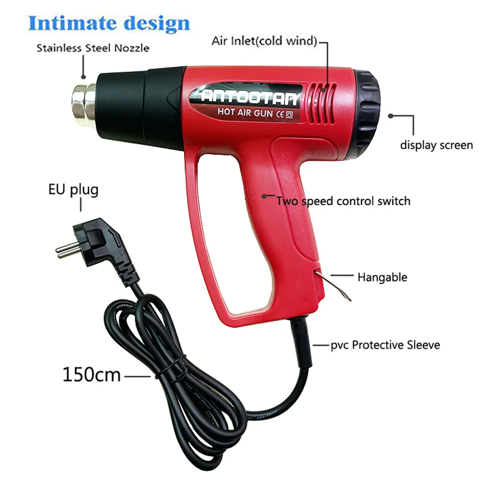 Hot Air Gun 2000W 220V EU Industrial Electric Thermoregulator Heat Guns LCD Display Soldering Heating core combination Tools