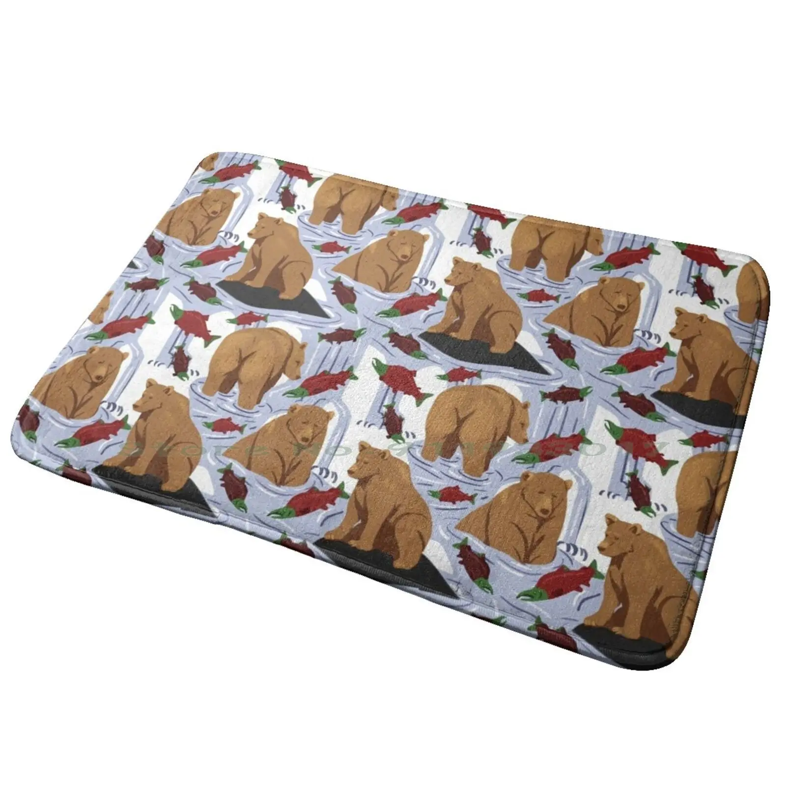 Katmai Bears Repeating Pattern Entrance Door Mat Bath Mat Rug Bears Bearcam Fat Bear Week Grizzly Bear Alaska Katmai Fishing