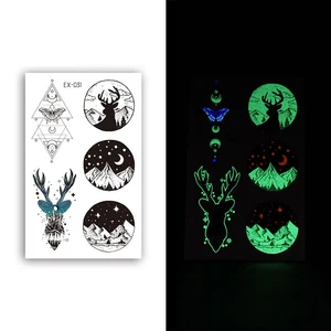 Waterproof Temporary Luminous Tattoo Sticker Moon Star Deer Mountain Geometric Pattern Flash Tatoo Fake Tatto for Kids Women Men