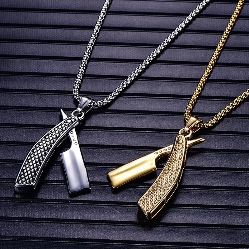 New Style Retro Haircut Razor Shape Pendant Necklace Men's Necklace Fashion Metal Sliding Metal Necklace Accessories Jewelry