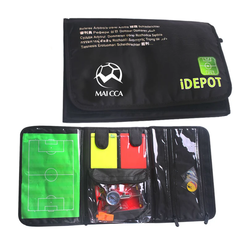 Football Referee Bag with Loudly Whistle Cards Coin Ball Air Barometer Professional Soccer Wallet Kit Set for Sports Training