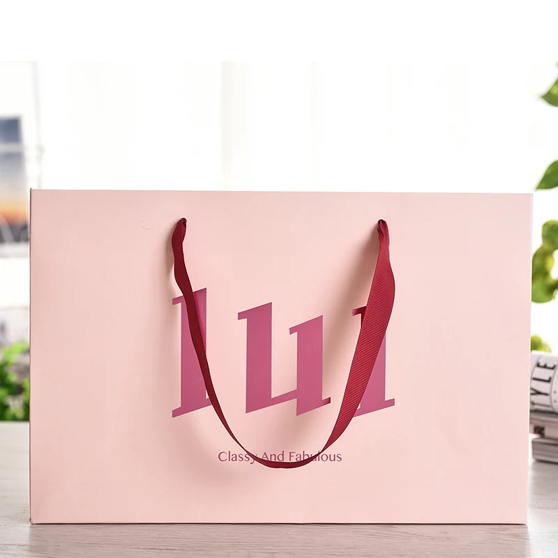 Venta al por mayor, 500 unids/lote, bolsas de compras de papel de lujo de alta gama con mango de cinta, personaliza tu propio logotipo impreso para joyería de mujer