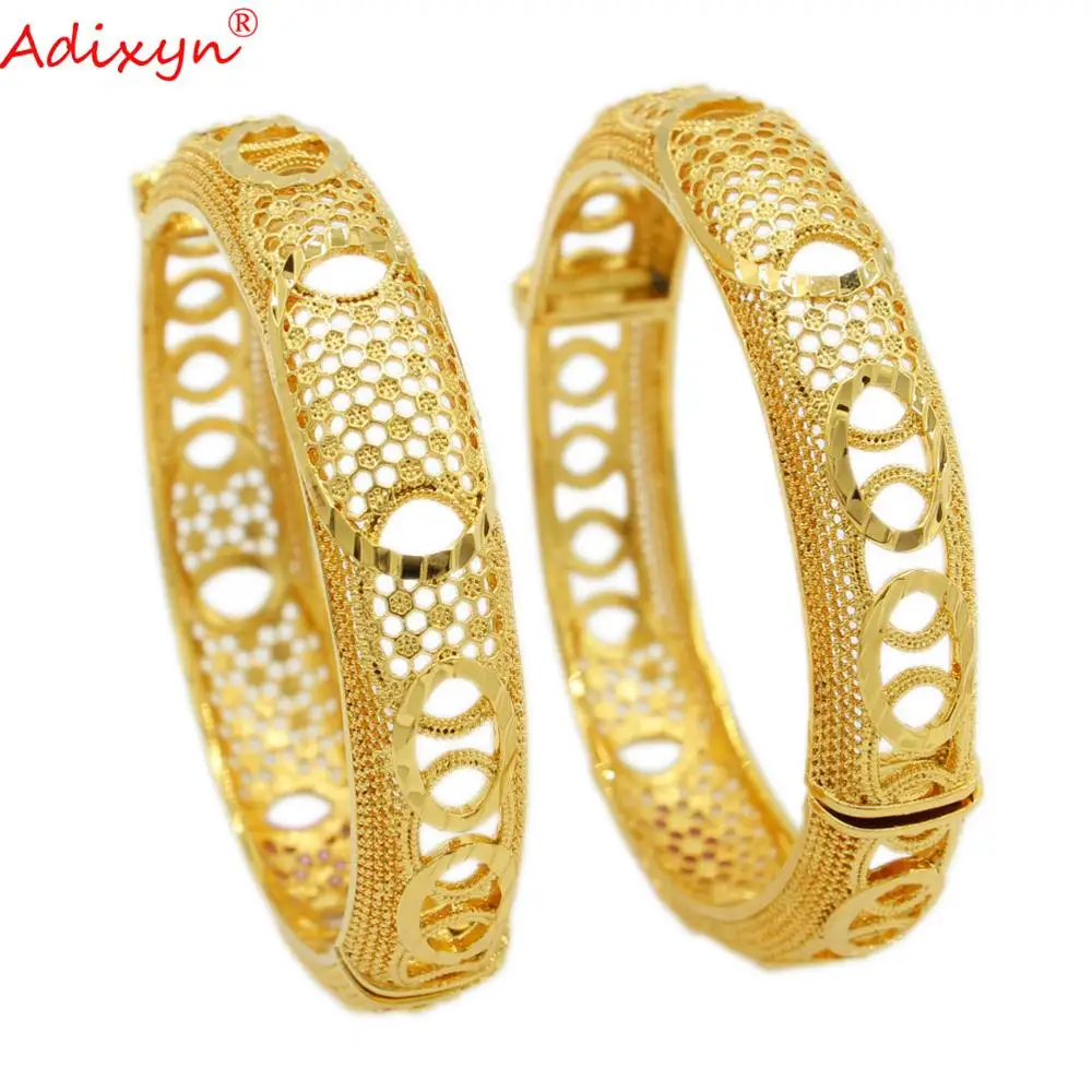 Adixyn 2pcs/lots Ethiopian Cuff Bracelet Gold Color Bangles for Women African Jewelry Dubai Nigeria Wedding Gifts N102612