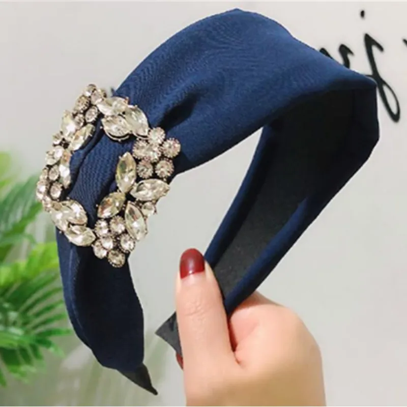 Square Crystal Headband for Women Hair Jewelry Crystals Hairband Adults Solid Fabric Headband Ladies Headpiece Crystals Headband