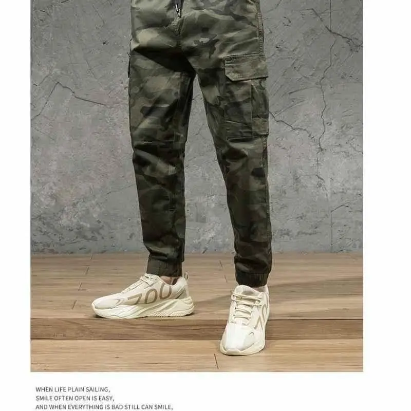 Spring And Autumn Camouflage Pants Stretch Slim Fit Sports Casual Labor Protection MensTrousers Korean Style Ankle-Tied Overalls