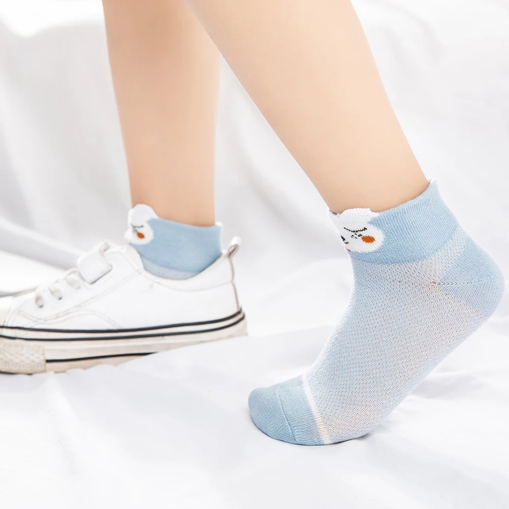 Calcetines de algodón con dibujos de animales para bebés y niñas, medias de malla con diseño 3D, para verano, de 0 a 2 años, 5 par/lote