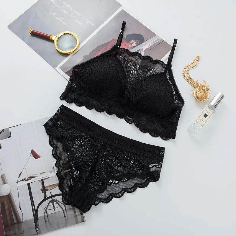 Lace Bra Set Women Push Up Bras Seamless Underwear Tube Bra Low Waist Brief Female Sexy Lingerie Set Lace Bralette