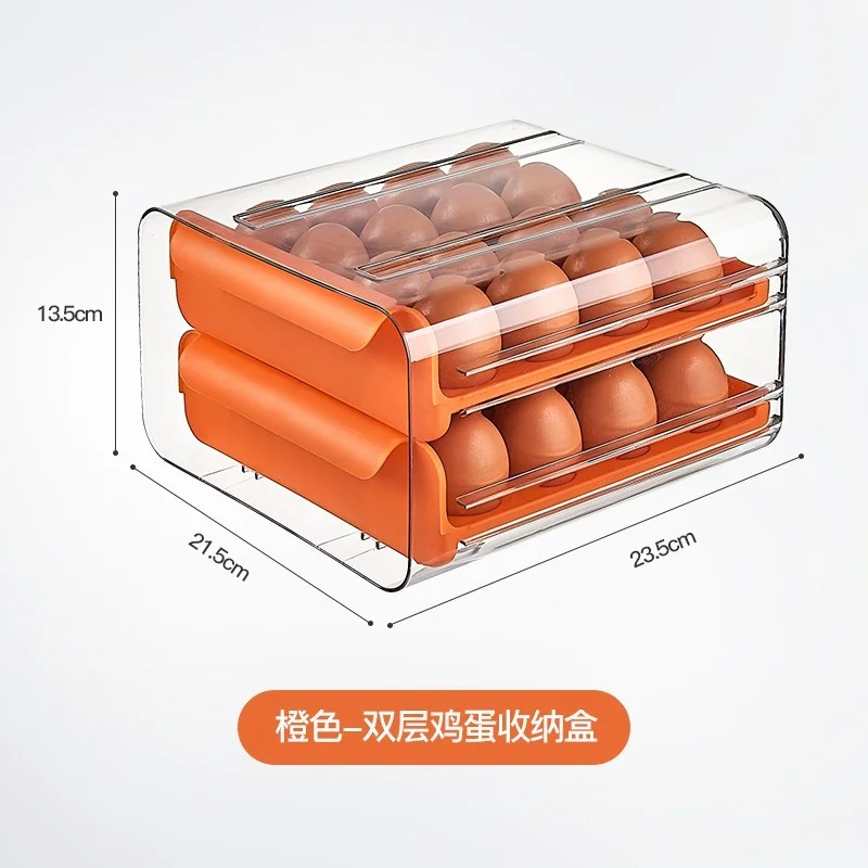 Kitchen drawer transparent double-layer 32-grid egg box refrigerator crisper portable picnic egg storage box drawer organizer