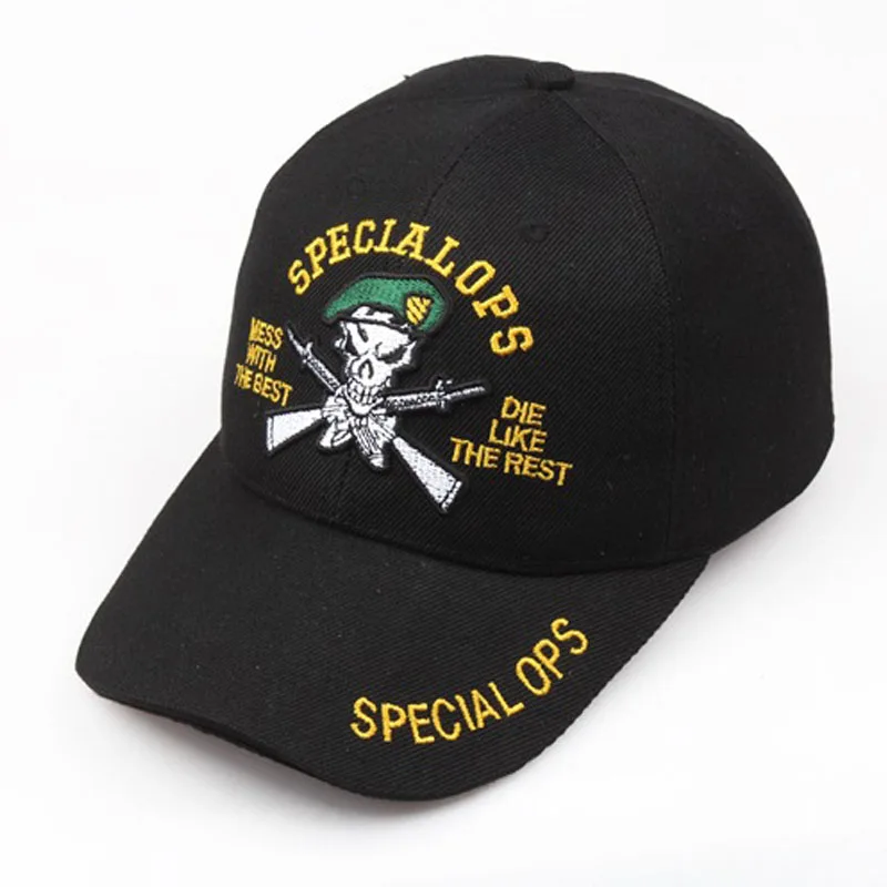 High Quality Man Bone Skull Baseball Cap Cool Black Forces Army Cap Cool Black Specialops Bone Gun Hats Baseball Caps Army Style