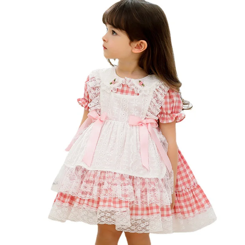 Boutique Baby Girls Summer Princess Dress Toddler Cotton Lace Plaid Lolita Children\'s Chothes for Party Vestidos