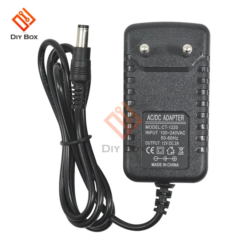 AC 100 -240V DC 12V 2A  EU US Plug power Adapter supply Converter Charger 5.5*2.1mm Interface Line length 1m