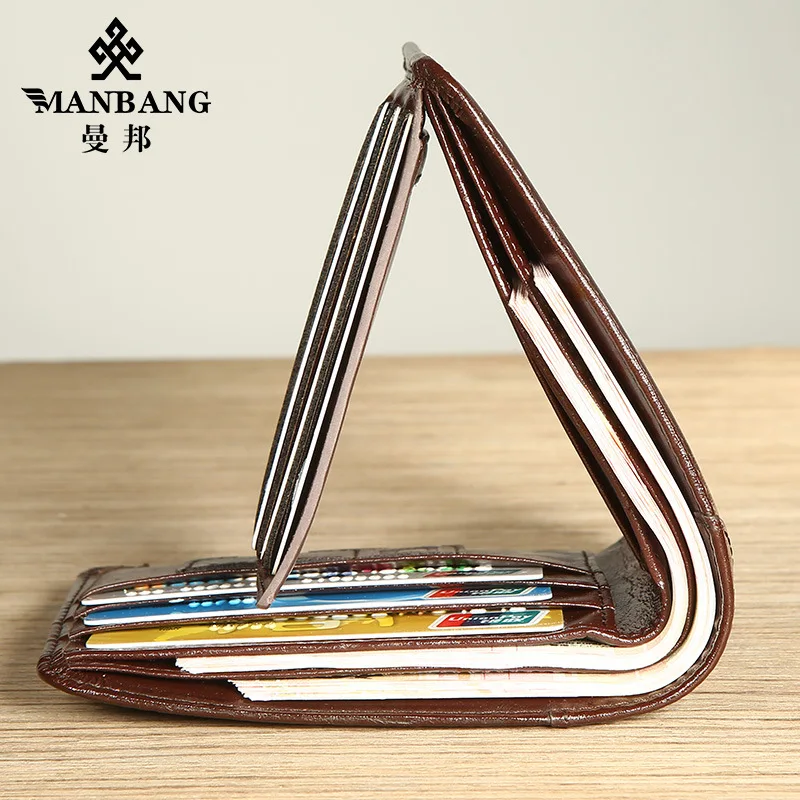 【Genuine Cowhide Leather】ManBang Brand Hot Sale Men\'s Wallet Luxury Original Short Tri-Fold First Layer Cowhide Purse Business H