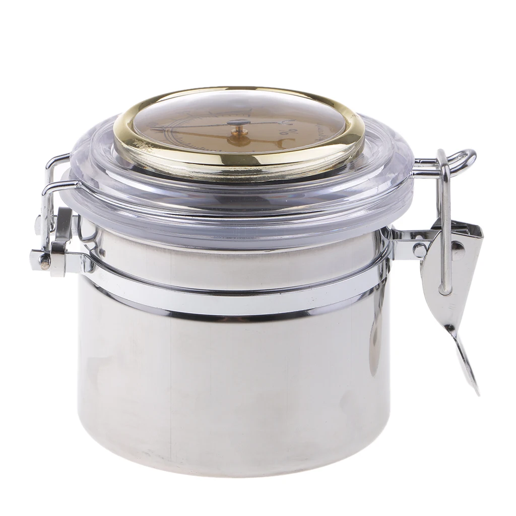 Professional Stainless Steel Pipe Tobacco Tin Can with Hygrometer & Humidifier Moisture Seal Box Humidity Airproof Pot Tank